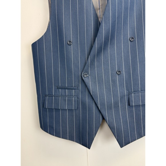 Caravelli 2 Pc Blue Pinstripe Mens 42R Blazer Suit Jacket & Vest Double Breasted - Picture 12 of 13